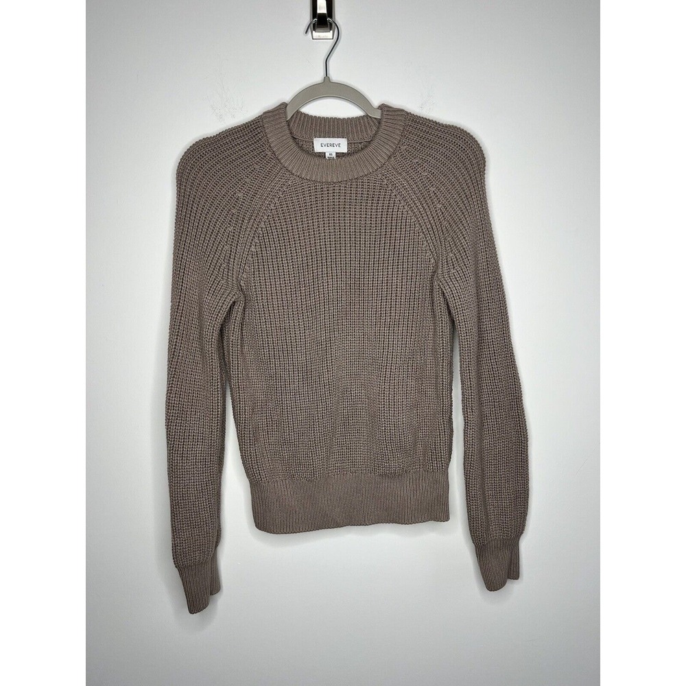 Evereve Sweater Womens XS Tan Pullover Chunky Knit Crew Neck Minimalist Casual - Picture 7 of 16